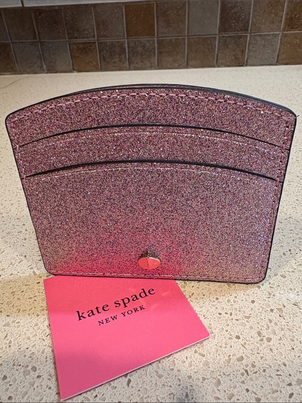 kate spade NWT Burgess Court Pink Glitter Card Holder/Wallet MSRP $50
